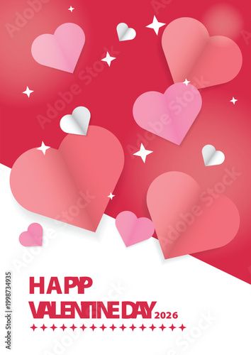 Valentine's day concept poster. Red, white heart frame background. Copy space. Cute love sale banner template, Voucher, Greeting card.