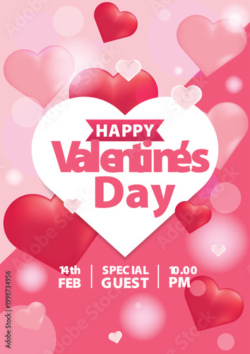Valentine's day concept poster. Red, white heart frame background. Copy space. Cute love sale banner template, Voucher, Greeting card.