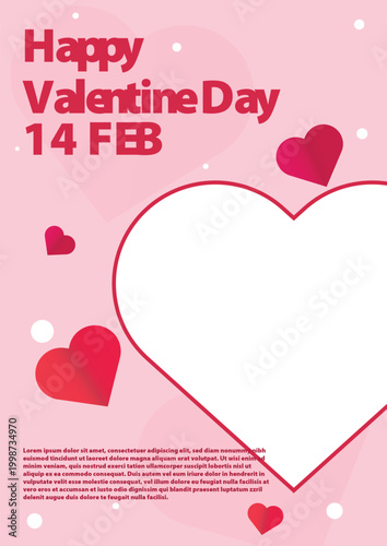 Valentine's day concept poster. Red, white heart frame background. Copy space. Cute love sale banner template, Voucher, Greeting card.