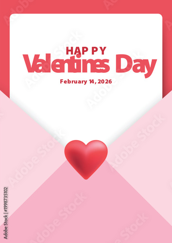 Valentine's day concept poster. Red, white heart frame background. Copy space. Cute love sale banner template, Voucher, Greeting card.