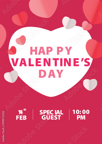 Valentine's day concept poster. Red, white heart frame background. Copy space. Cute love sale banner template, Voucher, Greeting card.