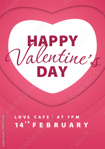 Valentine's day concept poster. Red, white heart frame background. Copy space. Cute love sale banner template, Voucher, Greeting card.