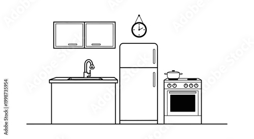 Foto Minimalist kitchen illustration featuring essential appliances and fixtures desi