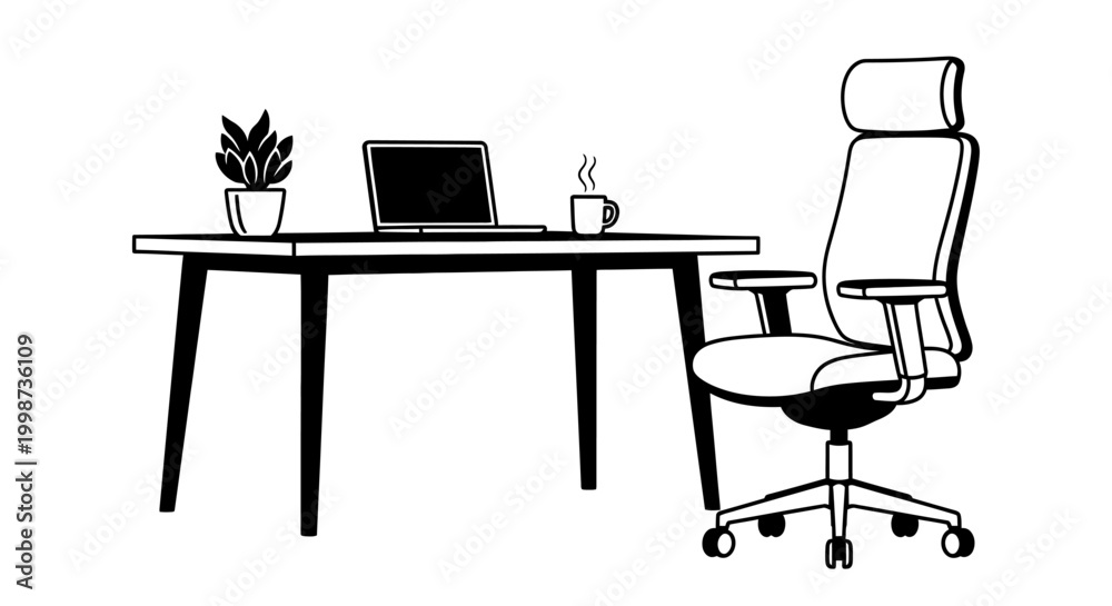 Fototapeta premium Modern home office workspace illustration with computer and accessories
