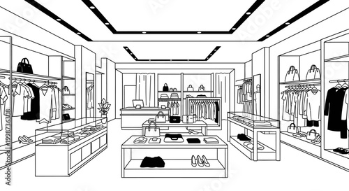Modern retail store interior perspective view illustration vector graphic