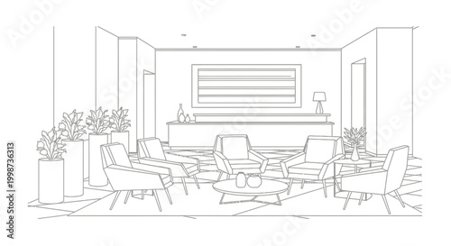 Modern waiting area illustration with seating furniture and abstract design