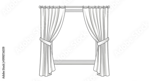 Window with curtains interior design elements and home decor illustration