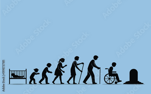 The cycle of life: from infancy to the grave in silhouette
