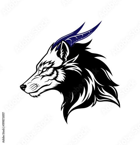 Stylized wolf head illustration against black background