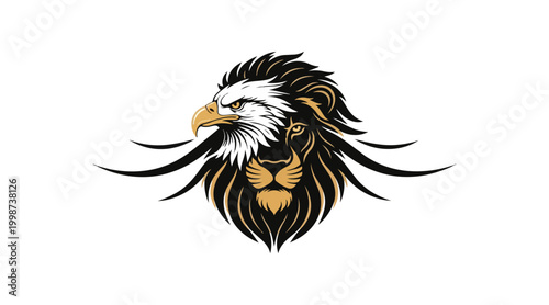 Eagle and lion hybrid emblem on black background