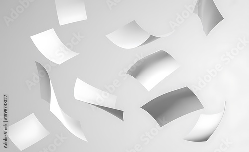White paper pieces flying in the air