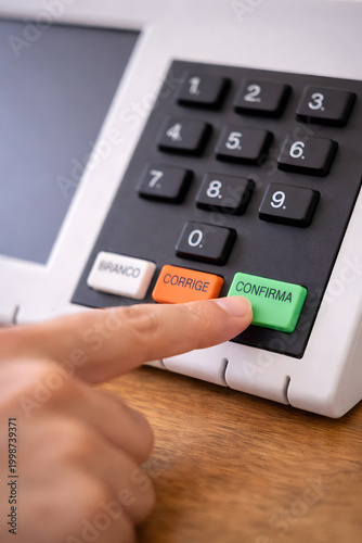 Finger Pressing Confirm Button on Voting Machine