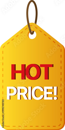 Hot Price Yellow Hanging Tag isolated on transparent background.