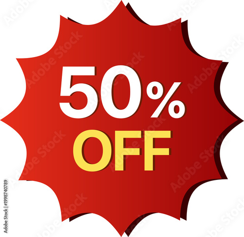 50 Percent Off Red Sale Label isolated on transparent background.