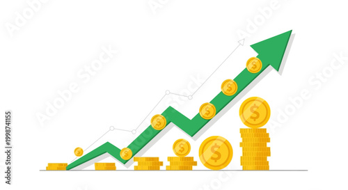 Financial growth concept with ascending arrow and gold coins