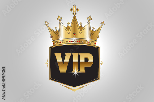 Golden crown VIP badge, luxury emblem, royal crest, vector icon