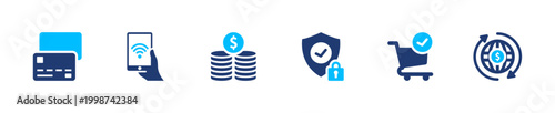 Online payment icon set. transaction, finance, banking, transfer, ecommerce. solid style icon collection.