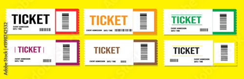 Colorful ticket stubs, raffle tickets