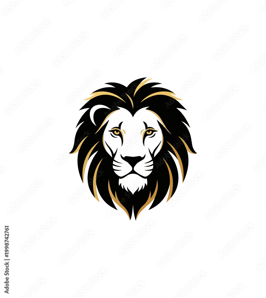 Obraz premium Lion head icon on black background for branding and design