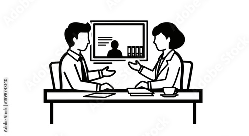 Business professionals in discussion during a video conference call isolated