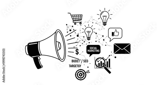 Conceptual illustration of marketing campaign and social media advertising