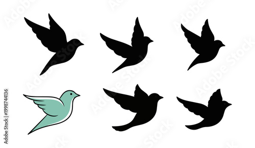 Soaring dove silhouette against dark background symbolic illustration