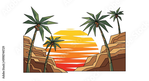 Palm trees on a sandy hill.