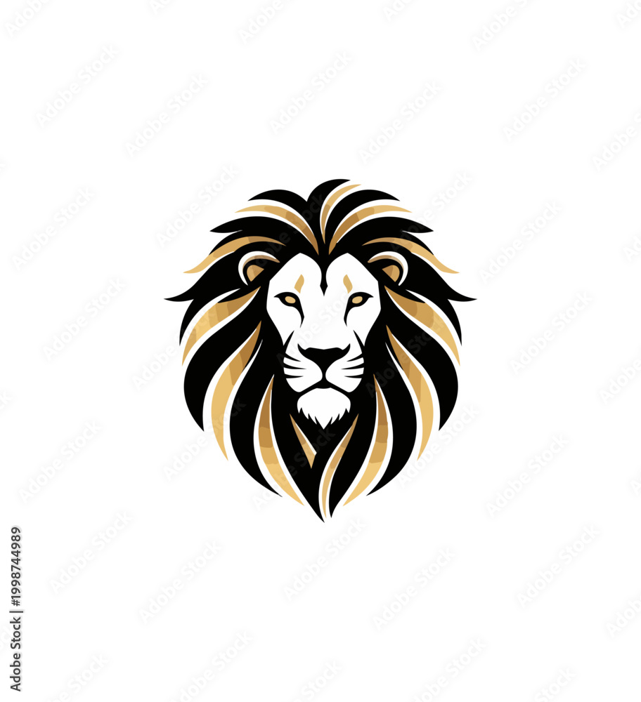 Fototapeta premium Lion head icon gold mane on black background