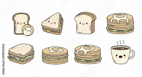 Adorable Breakfast Food and Drink Characters Collection.