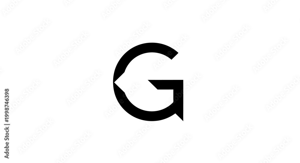 Fototapeta premium Abstract graphic design black letter g with arrow and chevron element