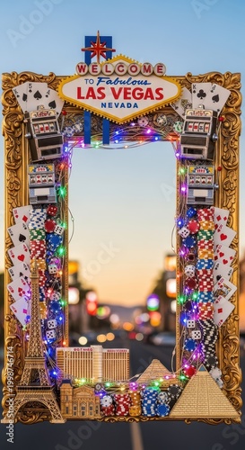 Las Vegas Welcome Sign Photo Frame with Bokeh Background.