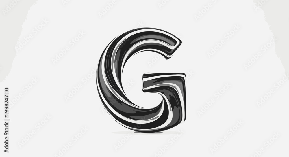 Fototapeta premium Stylized 3 d letter g in black and white against a white backdrop