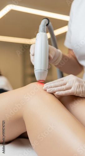 Laser Hair Removal Treatment on a Womans Leg.