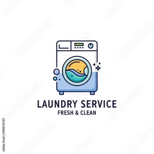 Laundry Service Logo - Fresh and Clean Washing Machine Icon.
