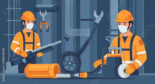 Two Workers Wearing Safety Gear.