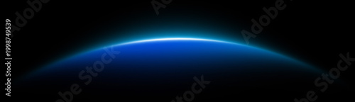 Radiant slim blue neon horizon light with soft glowing atmosphere on black background