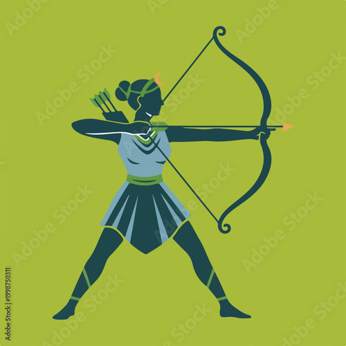 Greek Goddess Artemis Archer Silhouette Vector Illustration .eps