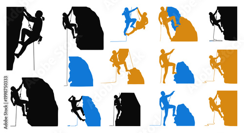 Silhouette of a rock climber ascending.