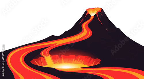 Volcano Erupting Molten Lava Flow.