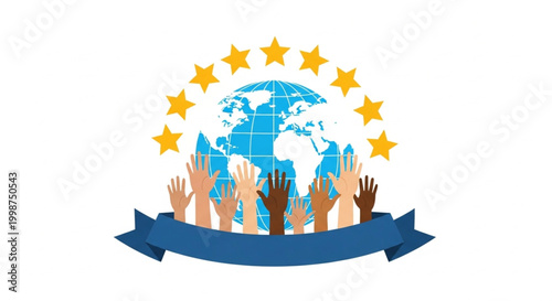 Diverse Hands and Global Unity A Symbolic Illustration of Worldwide Human Rights, Equality, and Collective Support for a Harmonious and Inclusive Society