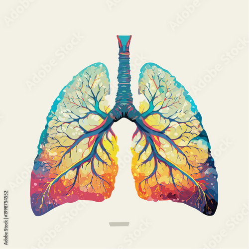 Lungs of Life: An artistic illustration depicting the beauty and complexity of the human respiratory system, each lobe a vibrant canvas of life and energy.