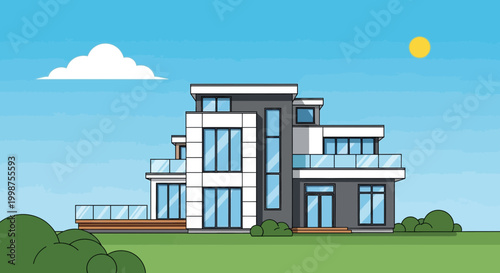 Modern Luxury House Exterior - Contemporary Architecture with Glass Balconies
