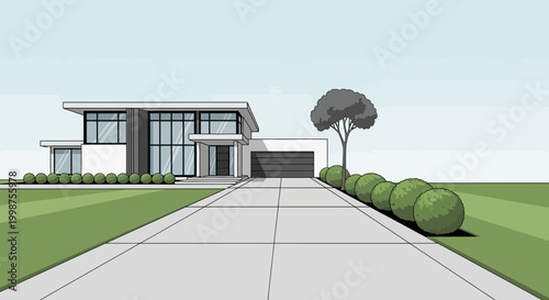 Modern Luxury House with Driveway and Landscaping