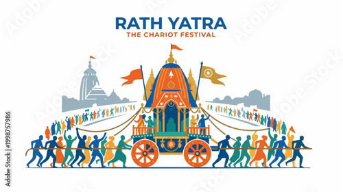Rath Yatra Chariot Festival with Devotees Pulling the Chariot.