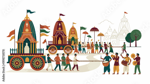 People pulling a chariot during the Jagannath Rath Yatra festival.