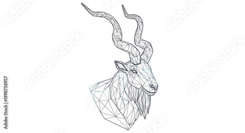 Low poly wireframe bust of a majestic kudu antelope