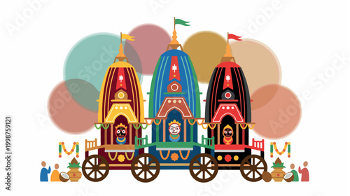 Jagannath Puri Rath Yatra Chariots Festival Illustration.