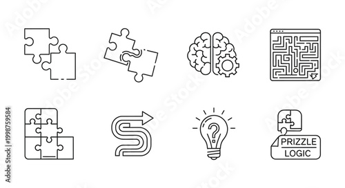 Set of icons representing problem solving and logic concepts.