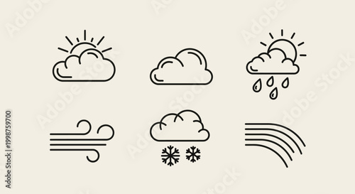 Set of Weather Icons Representing Different Atmospheric Conditions.