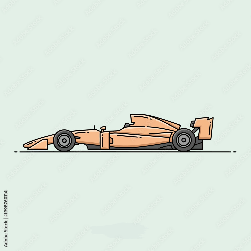 Fototapeta premium Orange Formula 1 Race Car Side View Illustration.